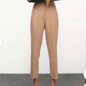 Zara: Taupe/Tan High Rise Straight Leg Pants